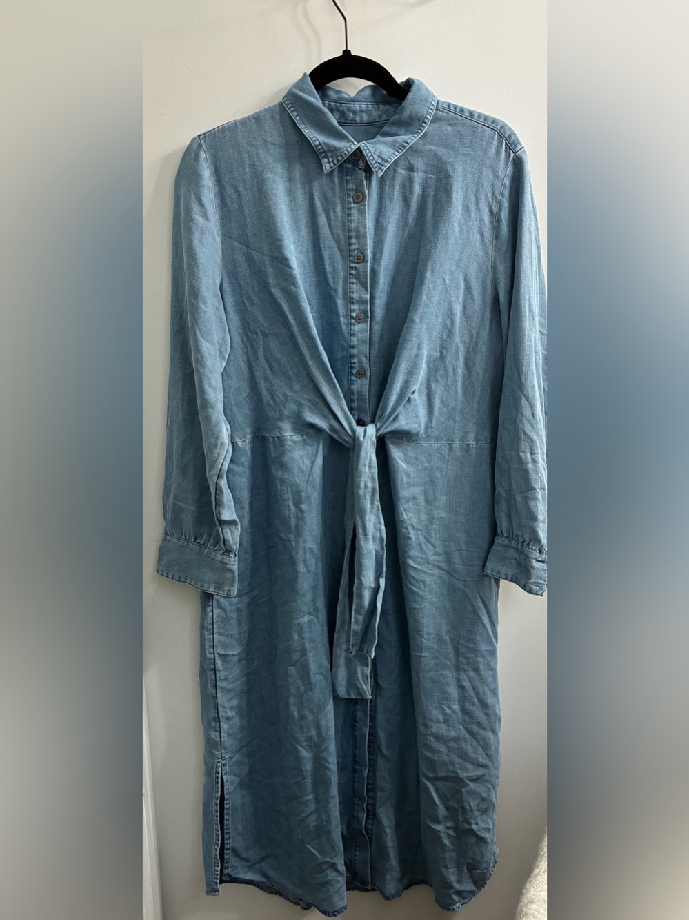 LOFT Light Blue Chambray Button-Down Shirt Dress